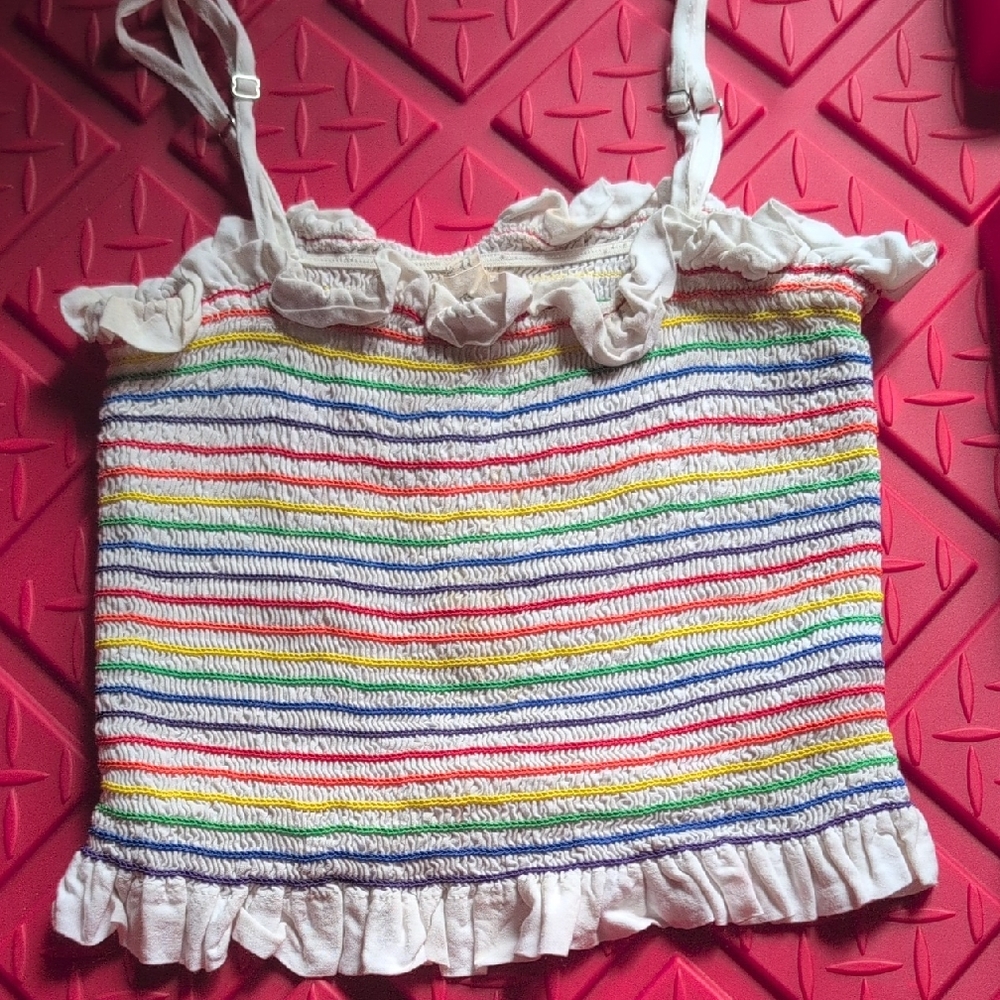 Ocean Drive Rainbow Striped Ruffle Top